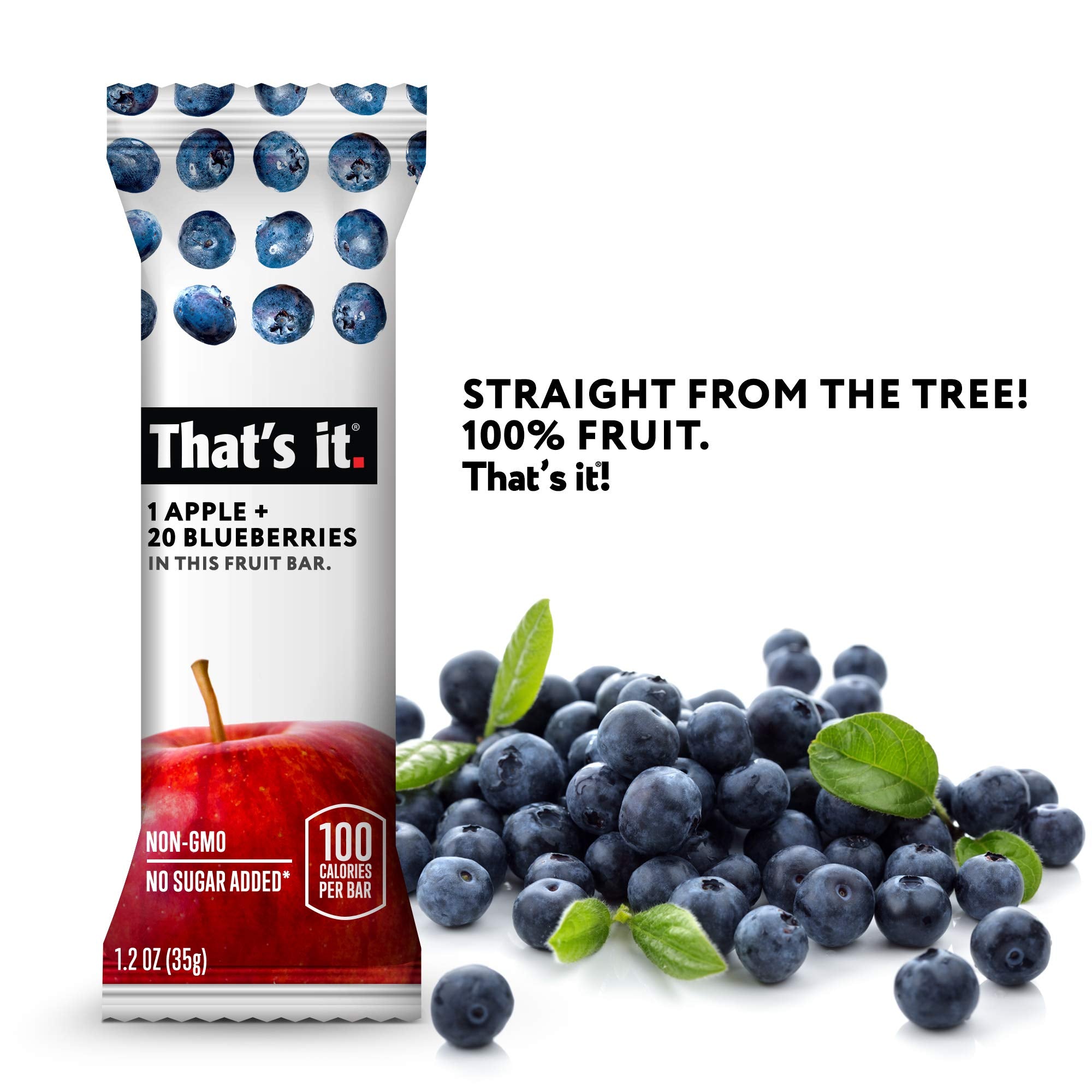That's it. Apple + Blueberry 100% Natural Real Fruit Bar, Best High Fiber Vegan, Gluten Free Healthy Snack, Paleo for Children & Adults, Non GMO No