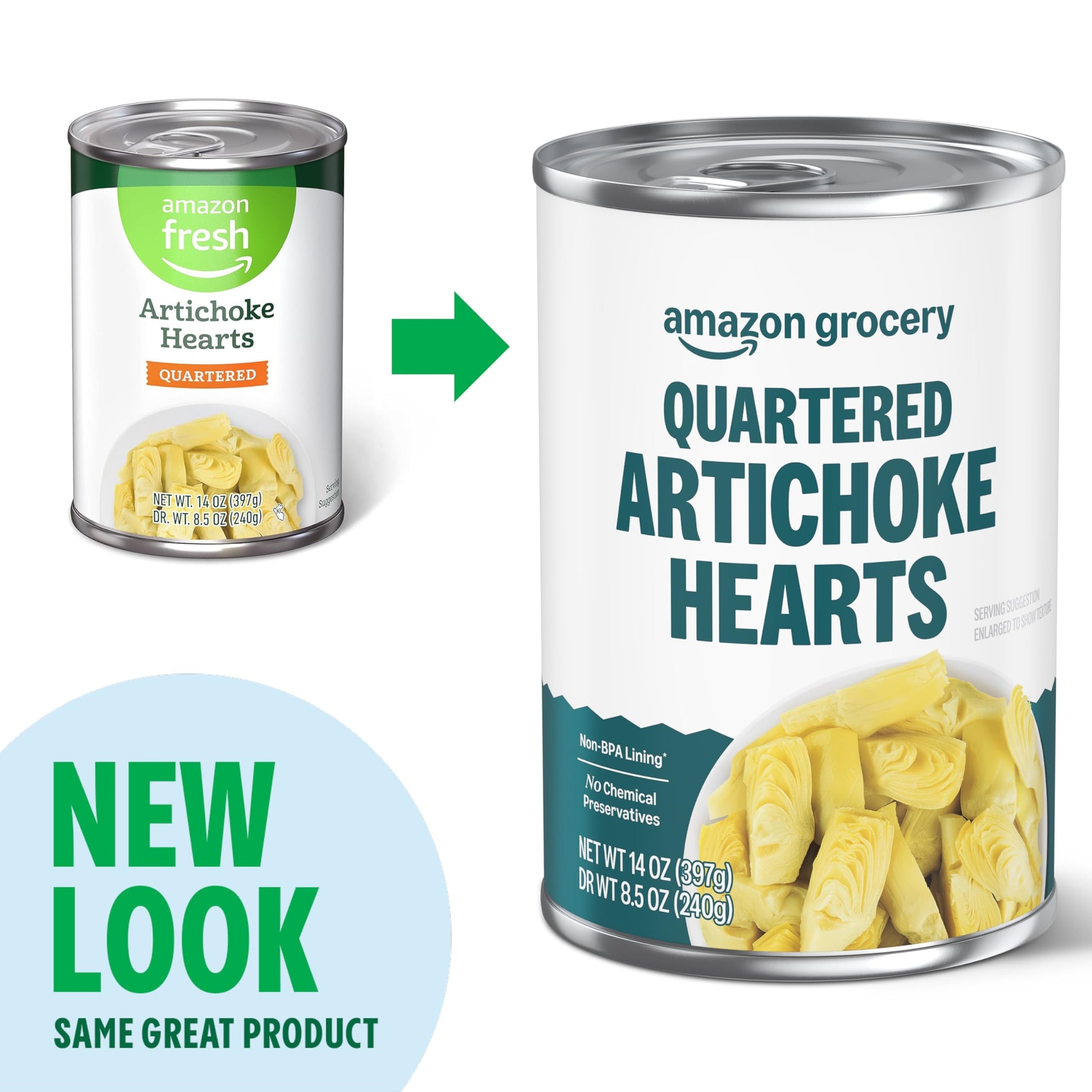 Amazon Grocery, Canned Artichoke Hearts, Quartered, 14 Oz