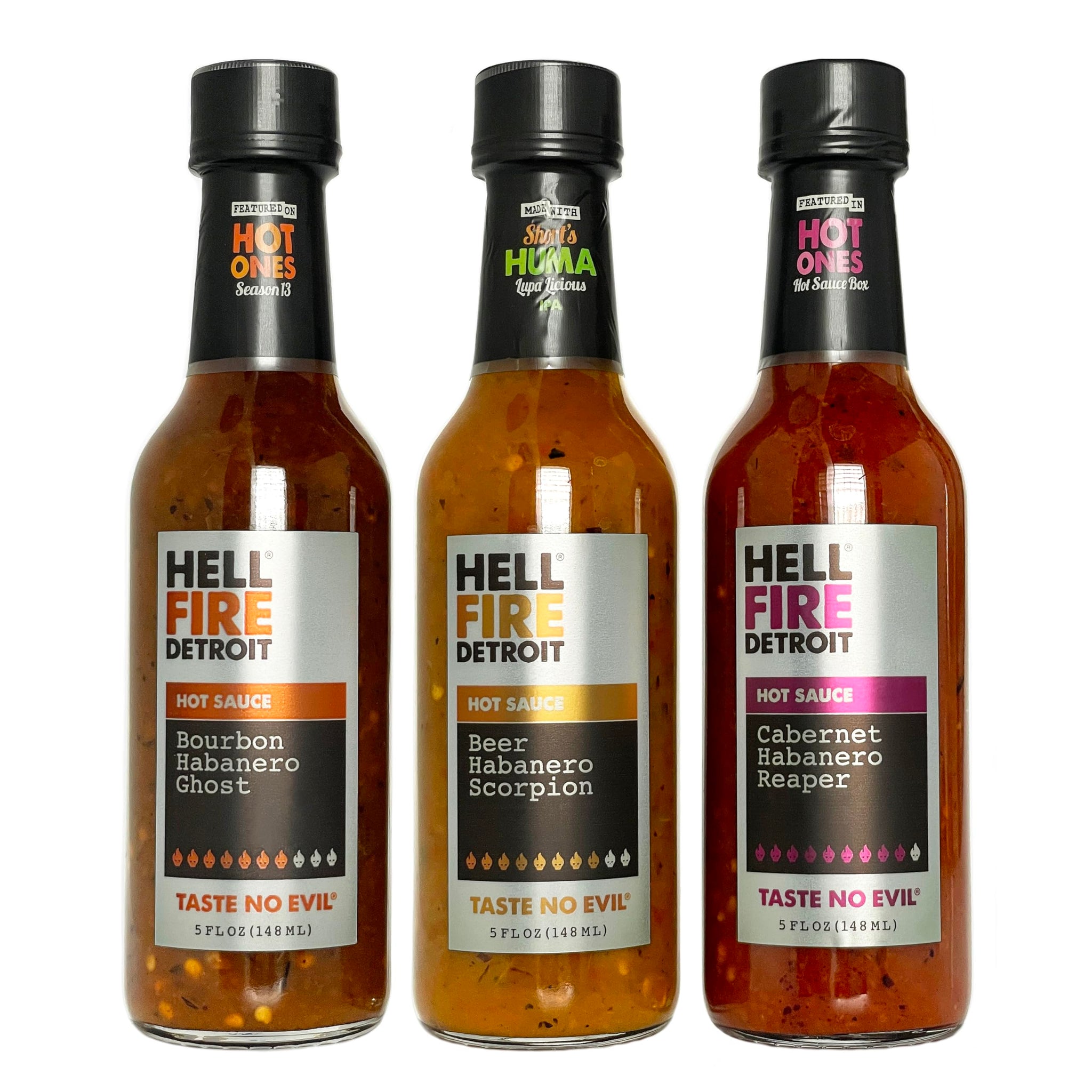 Hell Fire Detroit Hot Box #2 Gift Box (Extra Hot), Crafted with Fresh, Fire-Roasted Habanero, Ghost, Scorpion, and Reaper Chile Peppers, All-Natural
