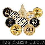 DISTINCTIVS Black and Gold 40th Birthday Kiss Stickers - 180 Count - 40th Birthday Party Favors for Men and Women