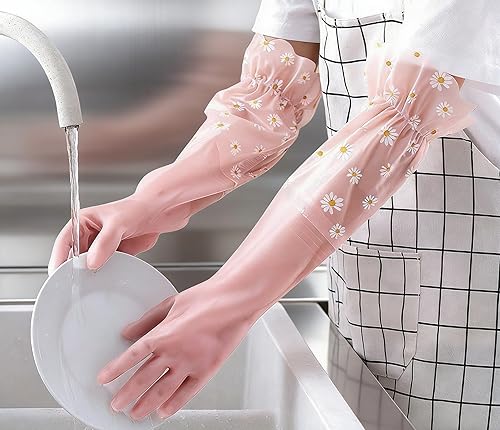 ITISMUNGO Dishwashing Cleaning Gloves Thick Waterproof Tear-Resistant Household Rubber Cleaning Gloves with Long Elastic Cuffs for Kitchen Laundry