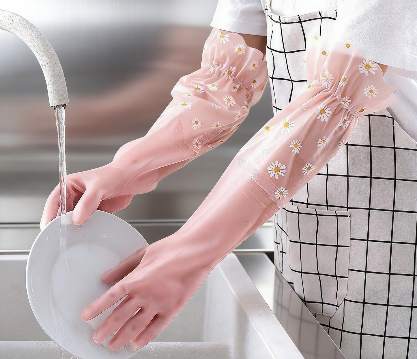 ITISMUNGO Dishwashing Cleaning Gloves Thick Waterproof Tear-Resistant Household Rubber Cleaning Gloves with Long Elastic Cuffs for Kitchen Laundry
