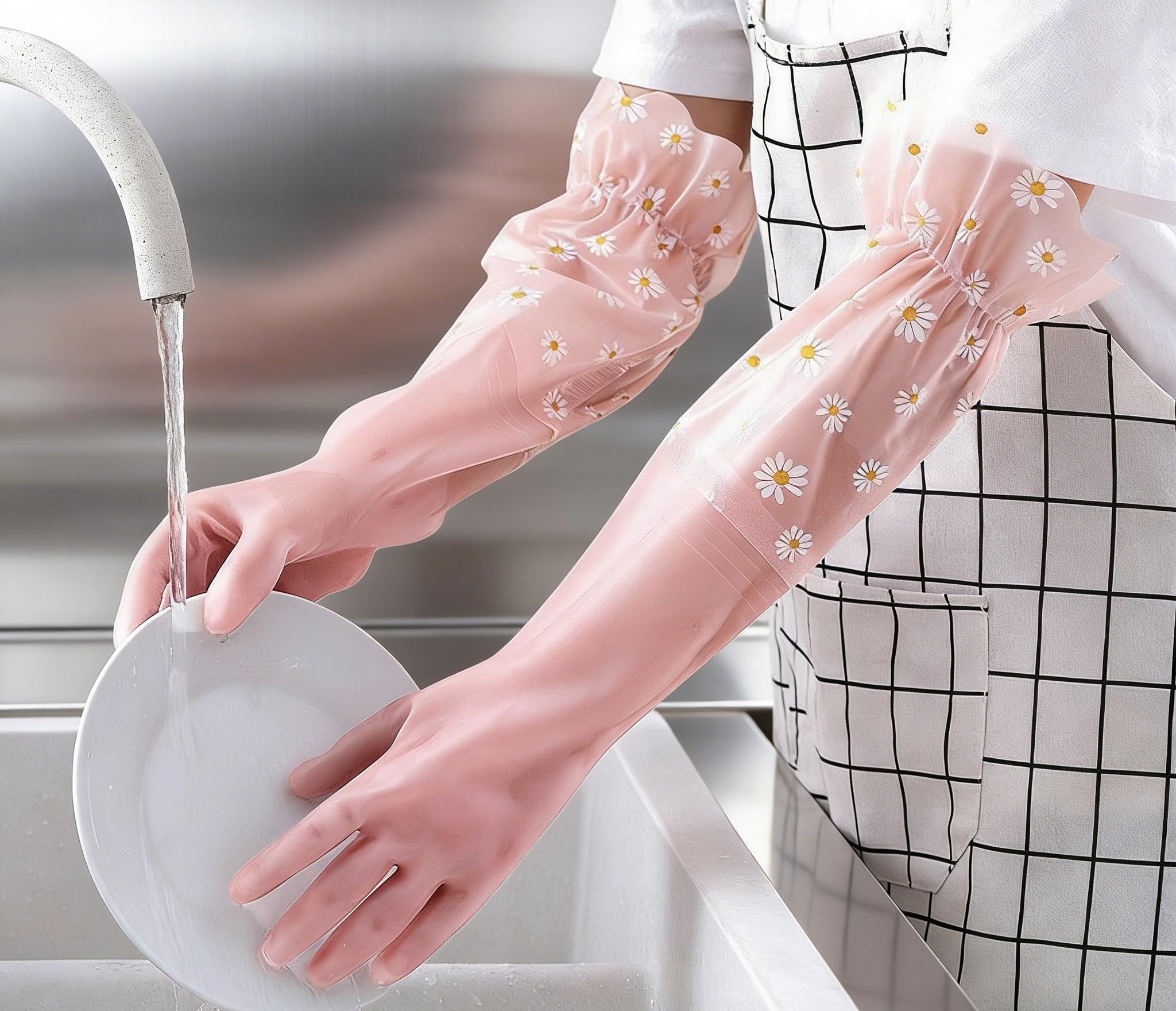 ITISMUNGO Dishwashing Cleaning Gloves Thick Waterproof Tear-Resistant Household Rubber Cleaning Gloves with Long Elastic Cuffs for Kitchen Laundry
