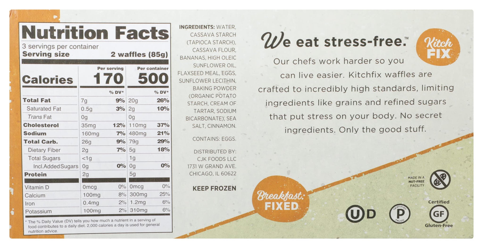Kitchfix, Waffles Banana Cinnamon Grain Free 6 Count, 9 Ounce