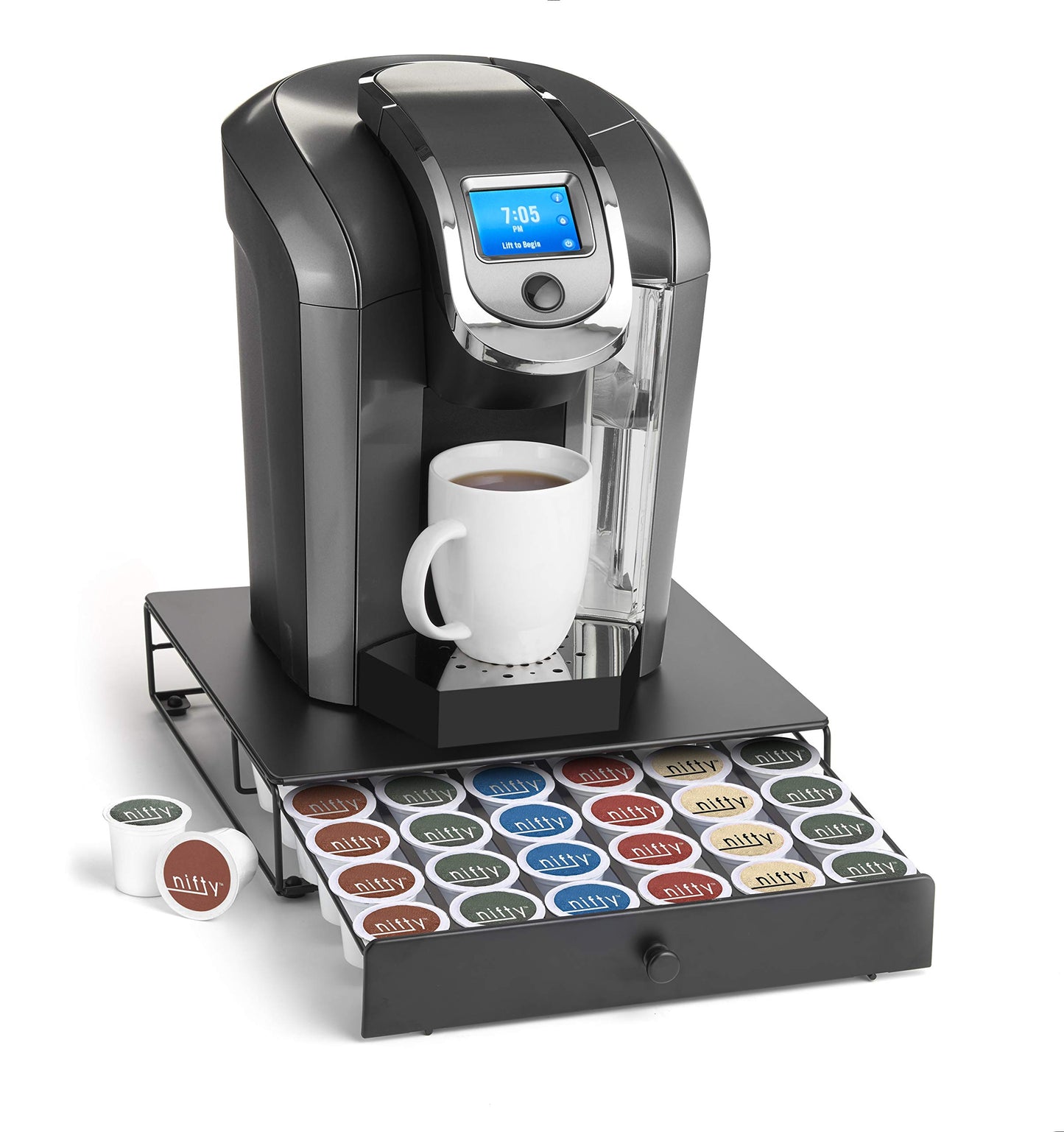 NIFTY Solutions Under The Brewer Coffee Pod Holder. Holds 36 K Cup Pods. Space Saving Design Fits Under All At Home Keurig Brewers