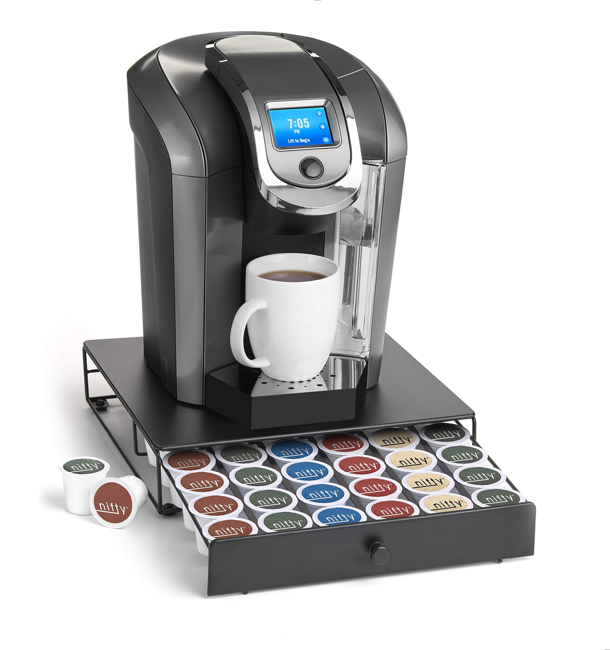 NIFTY Solutions Under The Brewer Coffee Pod Holder. Holds 36 K Cup Pods. Space Saving Design Fits Under All At Home Keurig Brewers