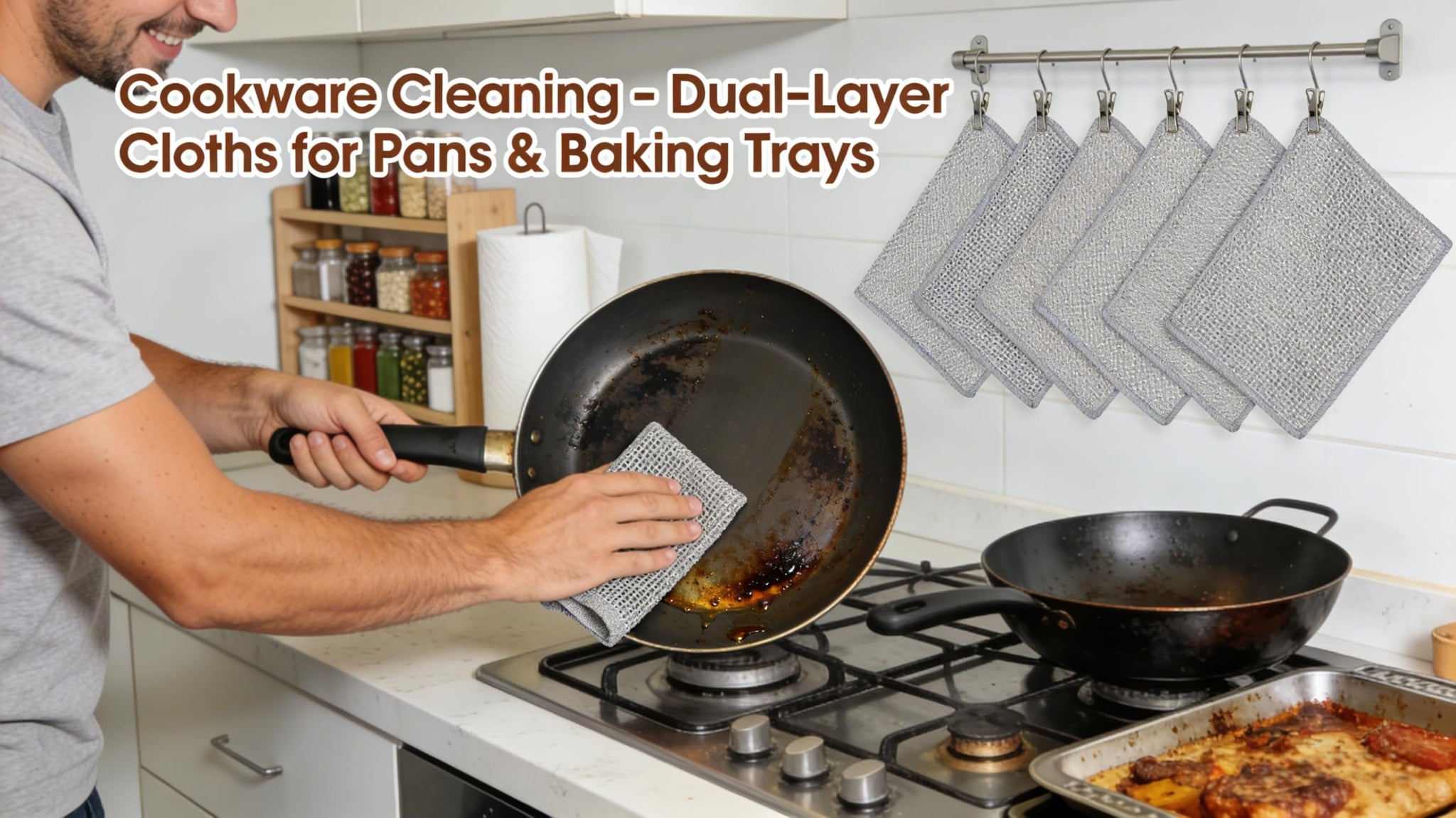 10-Pack 7.9-Inch Dual-Layer Metal Mesh Cleaning Cloths - Scratch-Free Kitchen Scrubbers for Dishes & Cookware
