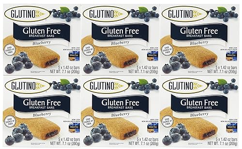 Glutino Gluten Free Breakfast Bars, Blueberry, 5-Count Boxes, 7.05oz, (Pack of 6)