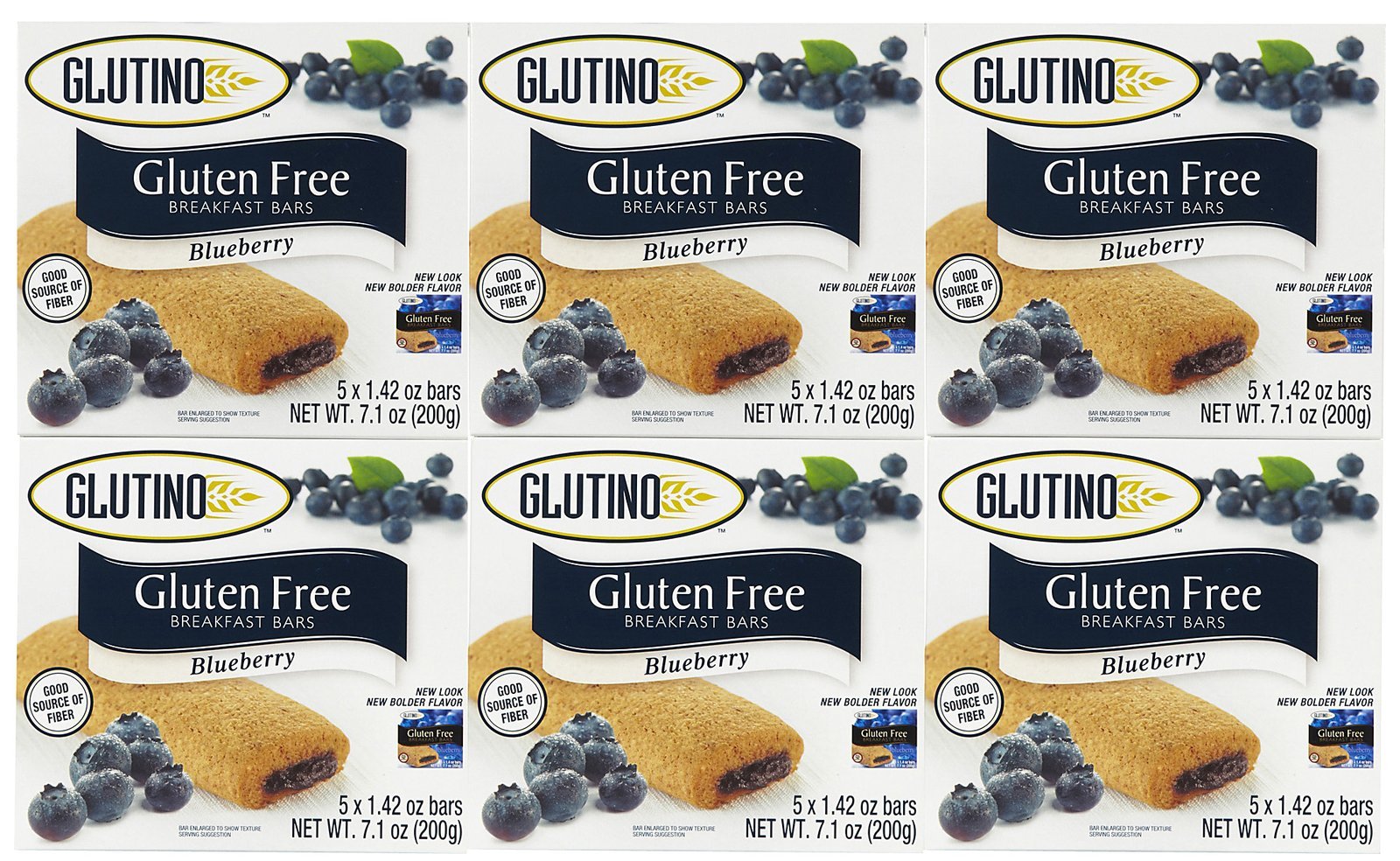 Glutino Gluten Free Breakfast Bars, Blueberry, 5-Count Boxes, 7.05oz, (Pack of 6)