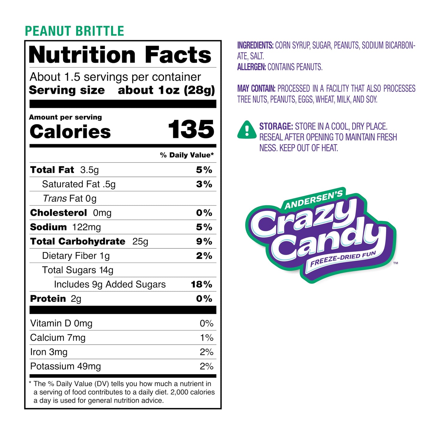 Freeze Dried Peanut Brittle, Crazy Candy Peanut Brittle - Light Airy Texture Buttery Candy