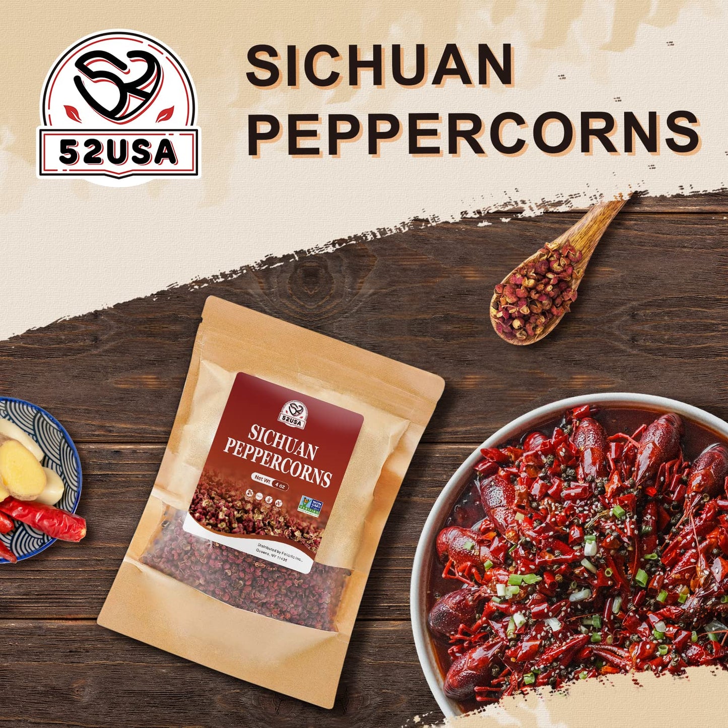 52USA Sichuan Peppercorn, Szechuan Peppercorns(4OZ), Authentic Szechuan Red Peppercorn, Less Seeds, Strong Flavor, Whole Sichuan Red Peppercorns