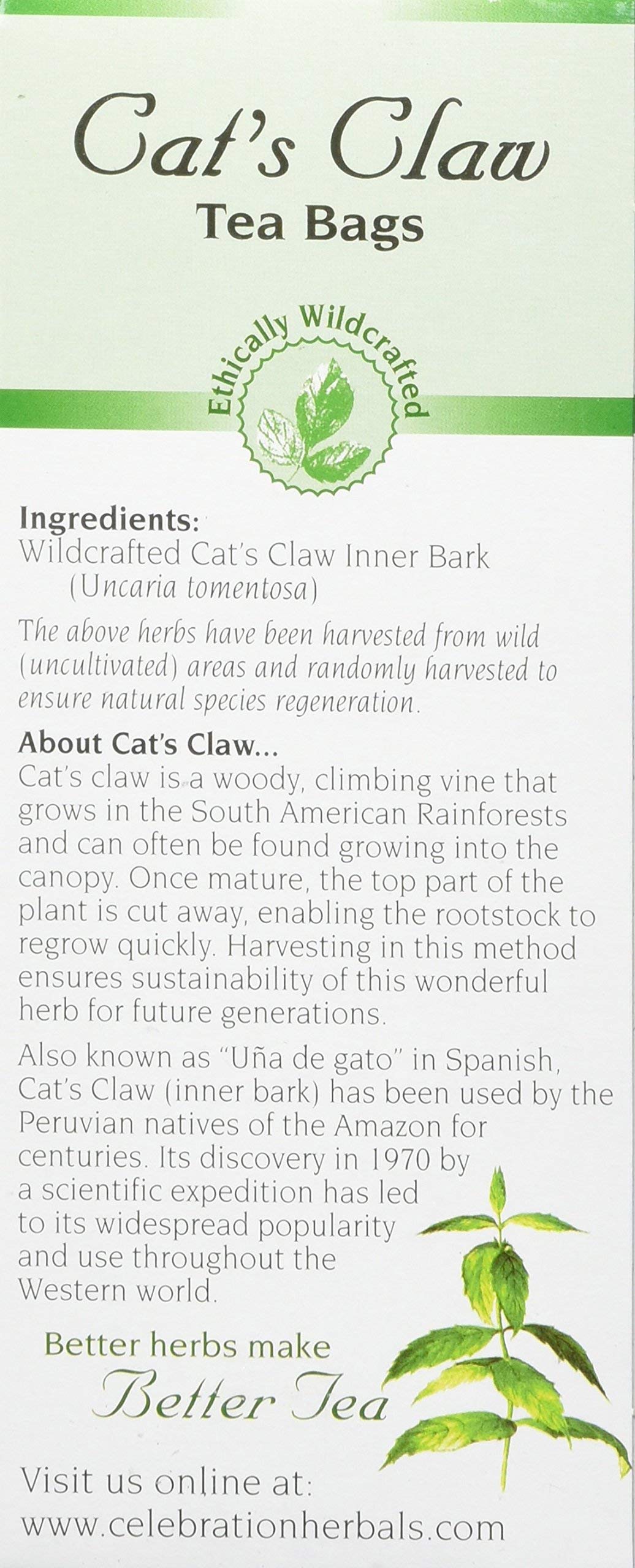 Celebration Herbals Cats Claw Inner Bark, 24 Herbal Tea Bags