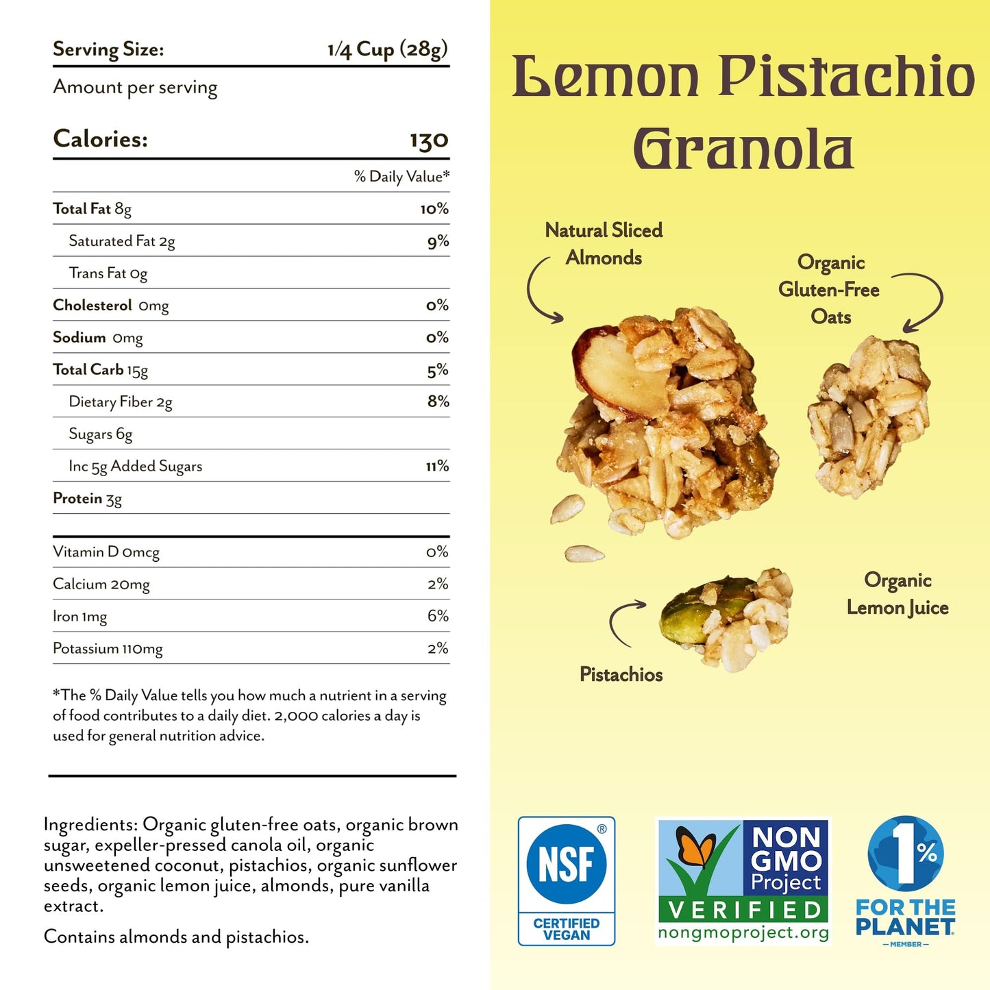 Michele's Granola Lemon Pistachio, Handmade, Whole Grain, Vegan, Gluten-Free & Non-GMO, 36oz Resealable Bag