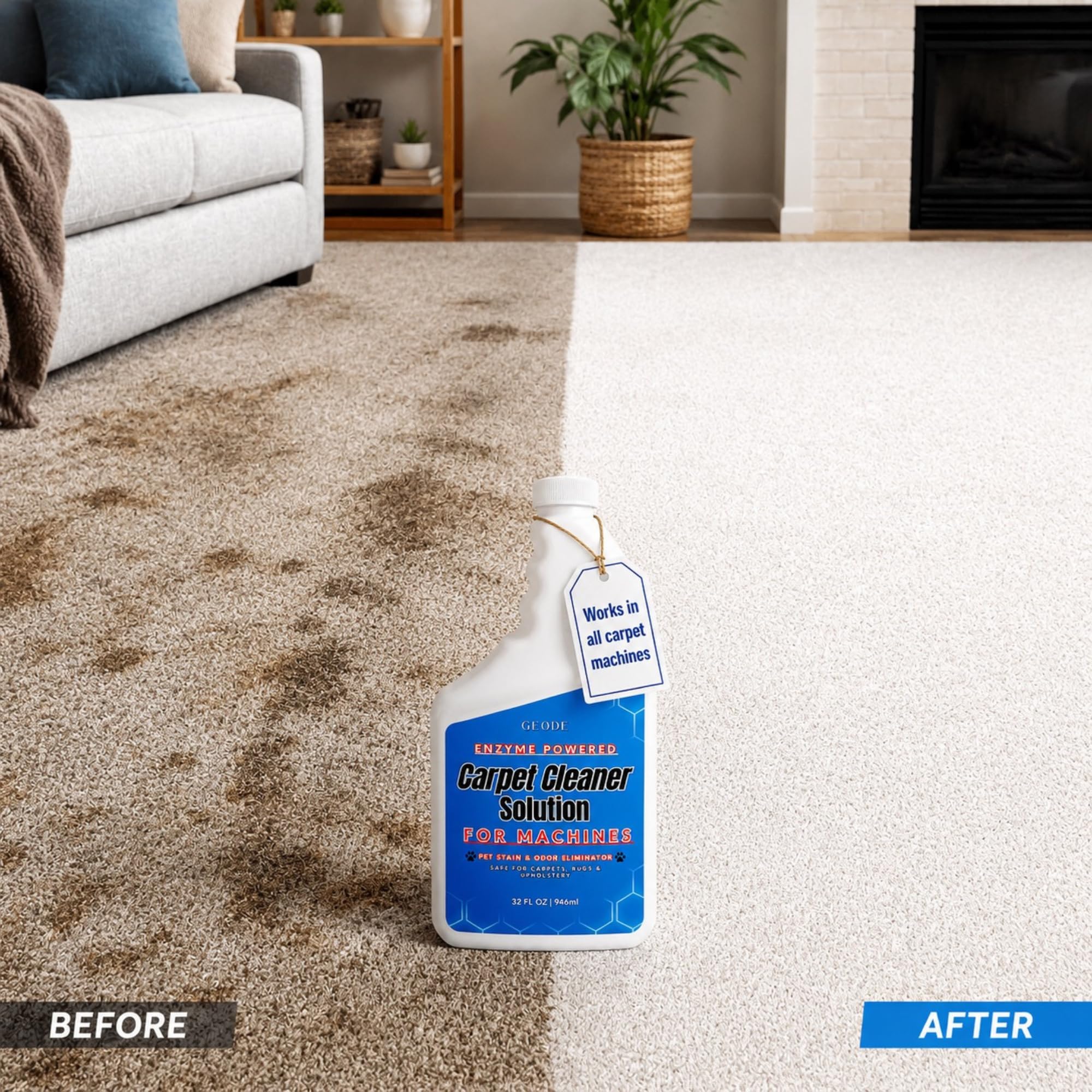 GEODE Carpet Cleaner Solution for Machines - Enzyme Carpet Cleaner & Deodorizer for Deep Cleaning, Pet Stain & Odor Remover, Non-Toxic Concentrated