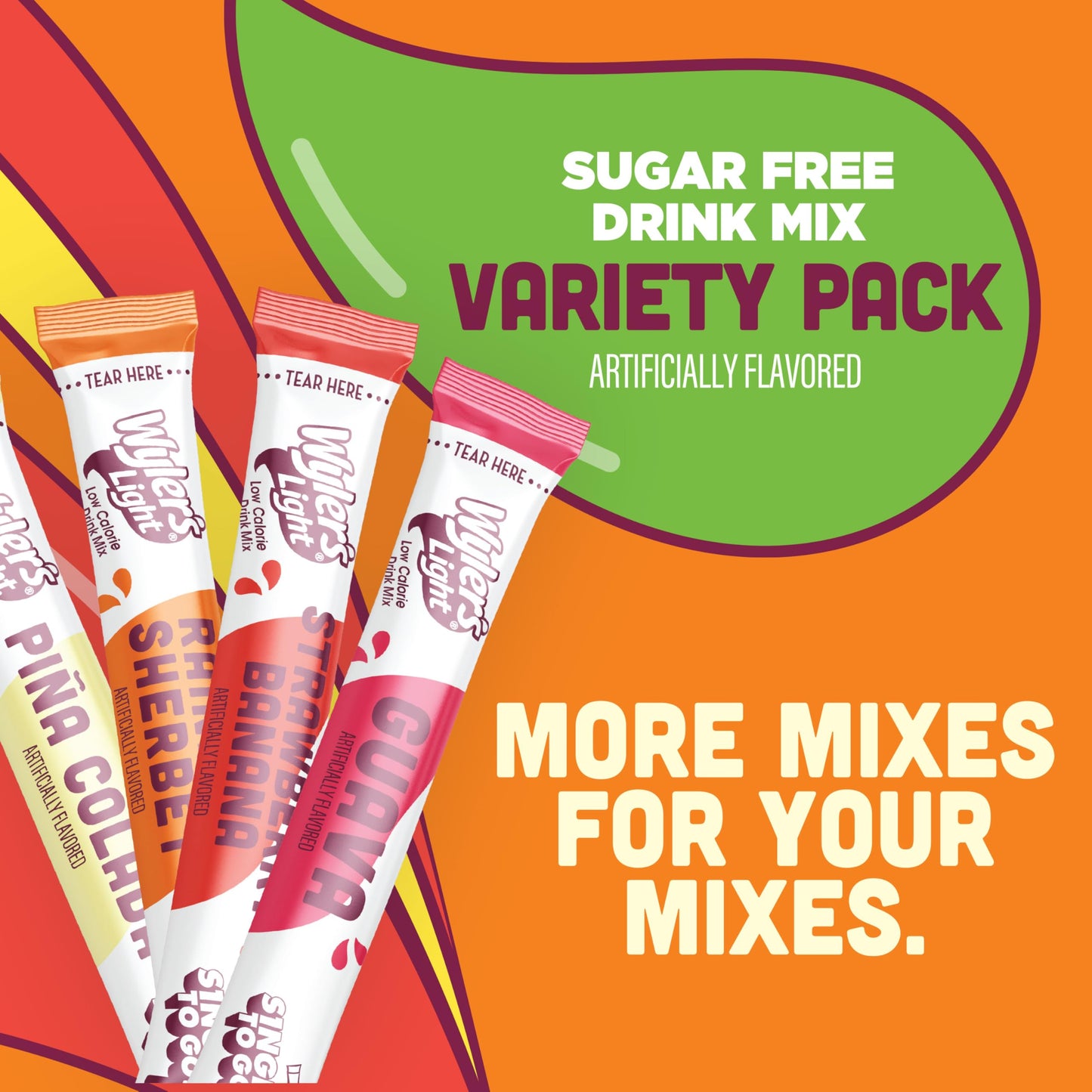Wyler’s Light Island Flavors Variety Pack, Singles To Go Sugar Free Drink Mix, Low Calorie Water Enhancer, 30 Sticks, Piña Colada, Rainbow Sherbet