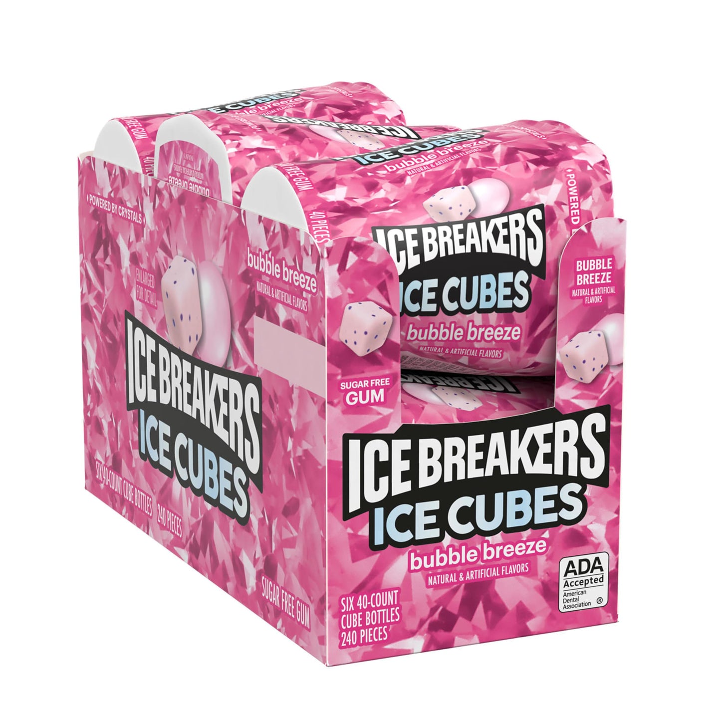 ICE BREAKERS Ice Cubes Bubble Breeze Flavored Sugar Free Chewing Gum Bottles, 3.24 oz (6 Count, 40 Pieces)