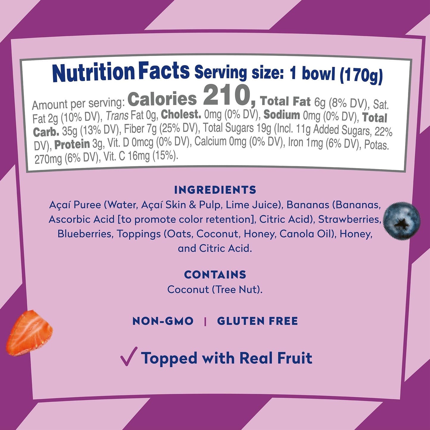 Dole Frozen Acai Bowl Original - Acai Blend with Fruit and Granola Topping - Paper-Based Bowl - 6 oz