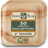 Indie Palm 6 Inch Square Disposable Palm Leaf Plates - Heavy Duty, Biodegradable Compostable Alternative to Bamboo Plates or Paper Plates - Parties