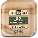 Indie Palm 6 Inch Square Disposable Palm Leaf Plates - Heavy Duty, Biodegradable Compostable Alternative to Bamboo Plates or Paper Plates - Parties