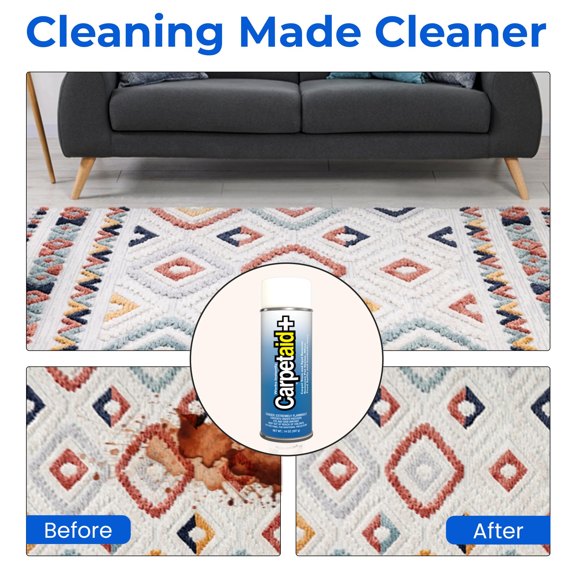 Carpet Aid Spot & Stain Remover - Removes Oil, Grease, Ink, Coffee, Pet Urine & Lipstick from Carpets, Rugs & Upholstery, Pack Of 2