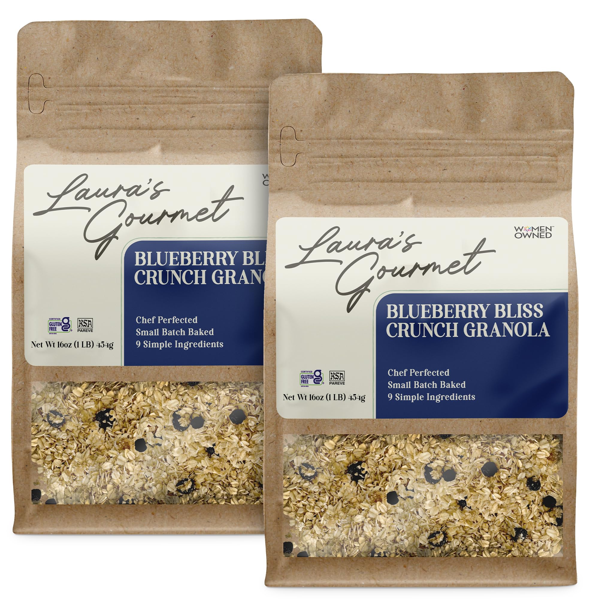 Laura's Gourmet Granola - BlueBerry Bliss Crunch - Gluten, Soy & Dairy Free - Organic Agave, Chewy Blueberries, Citrus & Flax, Vegan, Chef's Trifecta