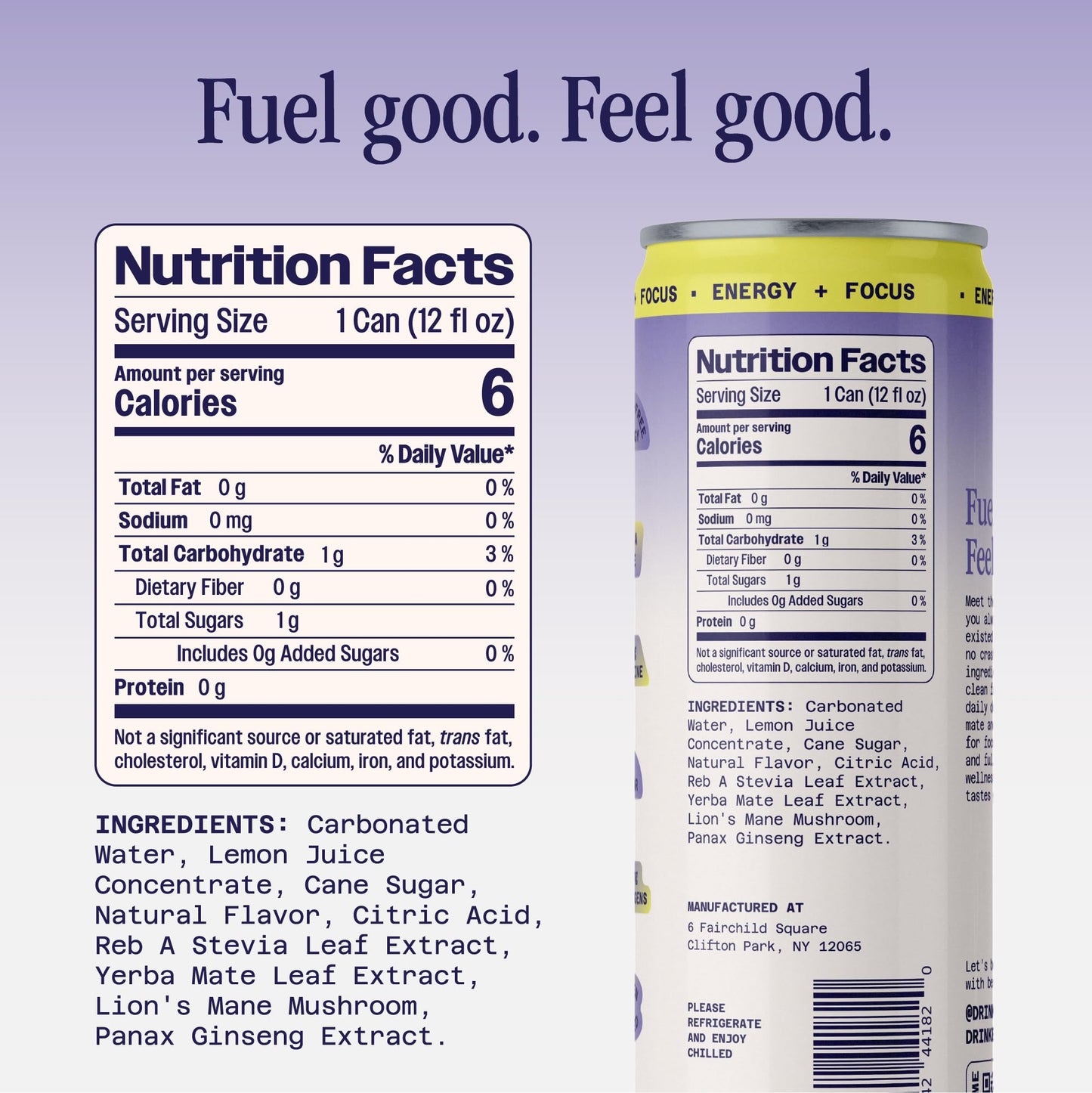 Benny Blackberry Yuzu Sparkling Clean Energy Drink | 80mg Natural Caffeine Yerba Mate | Lion's Mane & Ginseng | 1g Sugar, 5 Calories | No Artificial