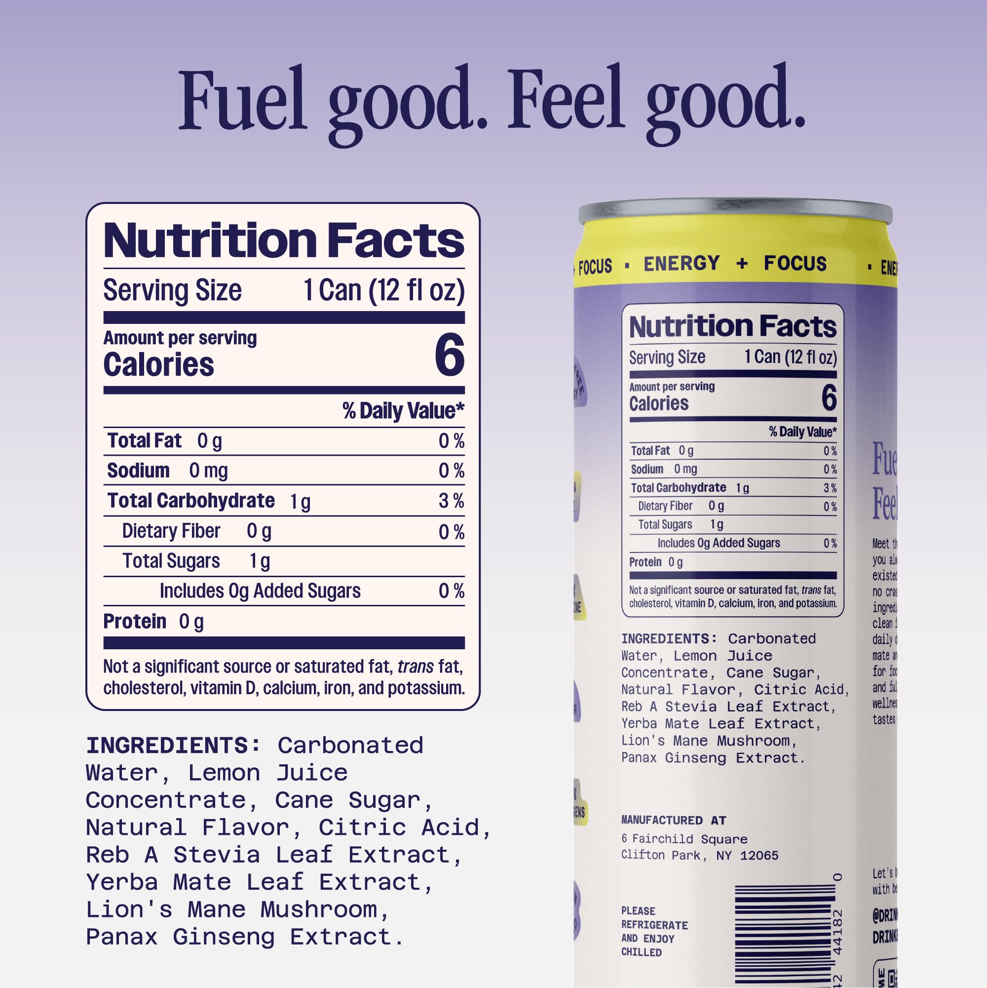 Benny Blackberry Yuzu Sparkling Clean Energy Drink | 80mg Natural Caffeine Yerba Mate | Lion's Mane & Ginseng | 1g Sugar, 5 Calories | No Artificial