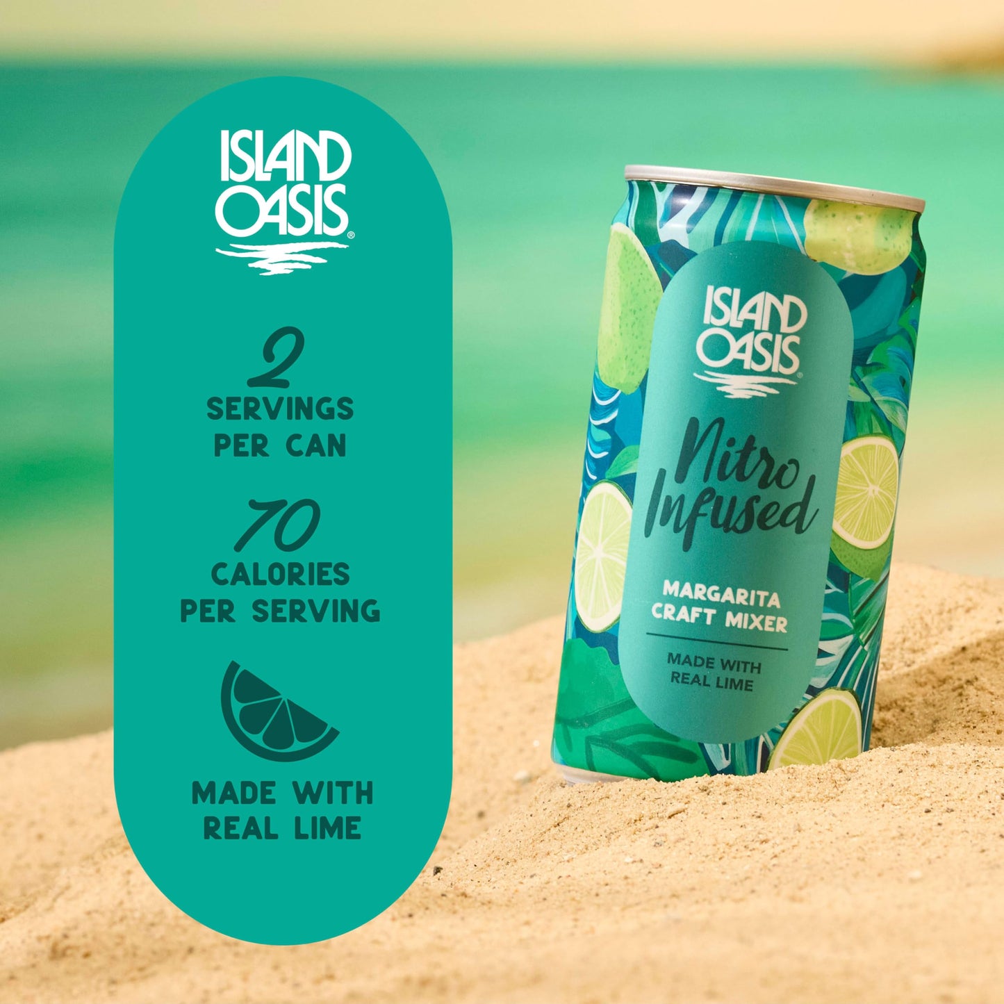 Island Oasis Nitro Infused Margarita Craft Mixer, 8.4 fl oz, pack of 4, Naturally Flavored Mocktail & Non-Alcoholic Mixer