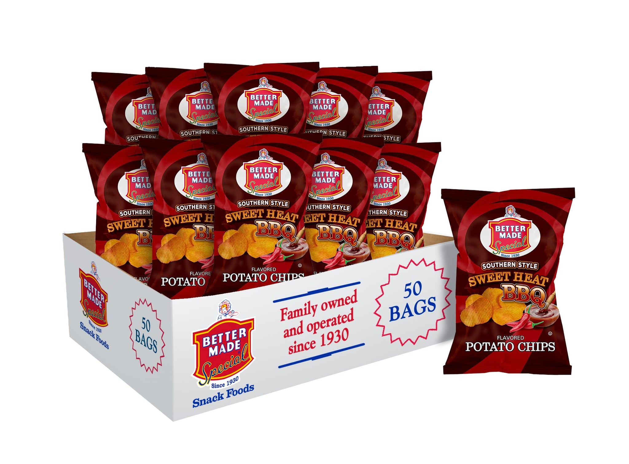 Better Made Special Potato Chips (Southern Style Sweet Heat BBQ) - 50 Pack - 50 x 1 oz. Bags - Crunchy, Individual Snacks Made from Fresh Potatoes