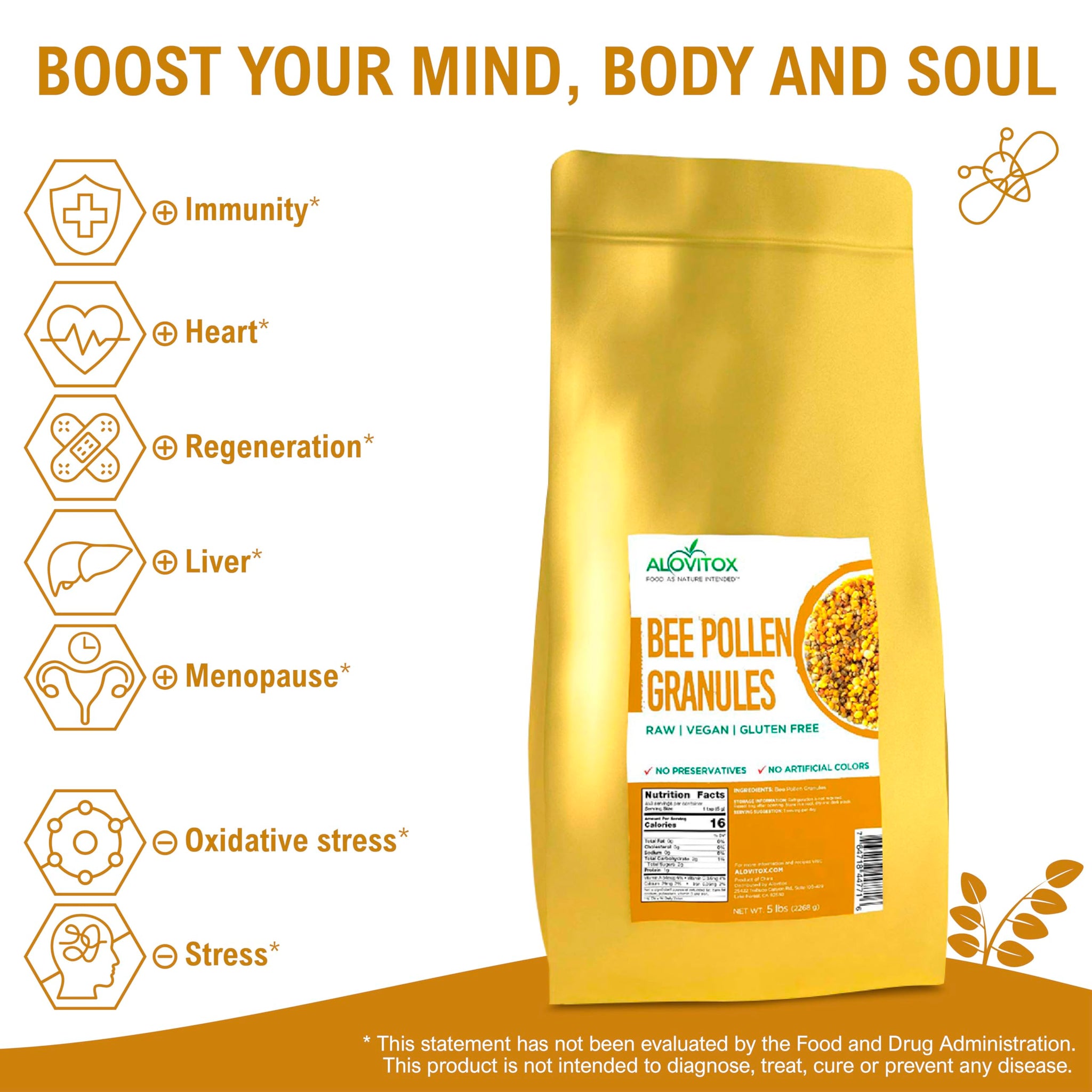 Alovitox Bee Pollen Granules | 100% Raw Superfood Packed with Antioxidants, Proteins, Vitamins, Minerals, Carbohydrates | Naturally Energizing