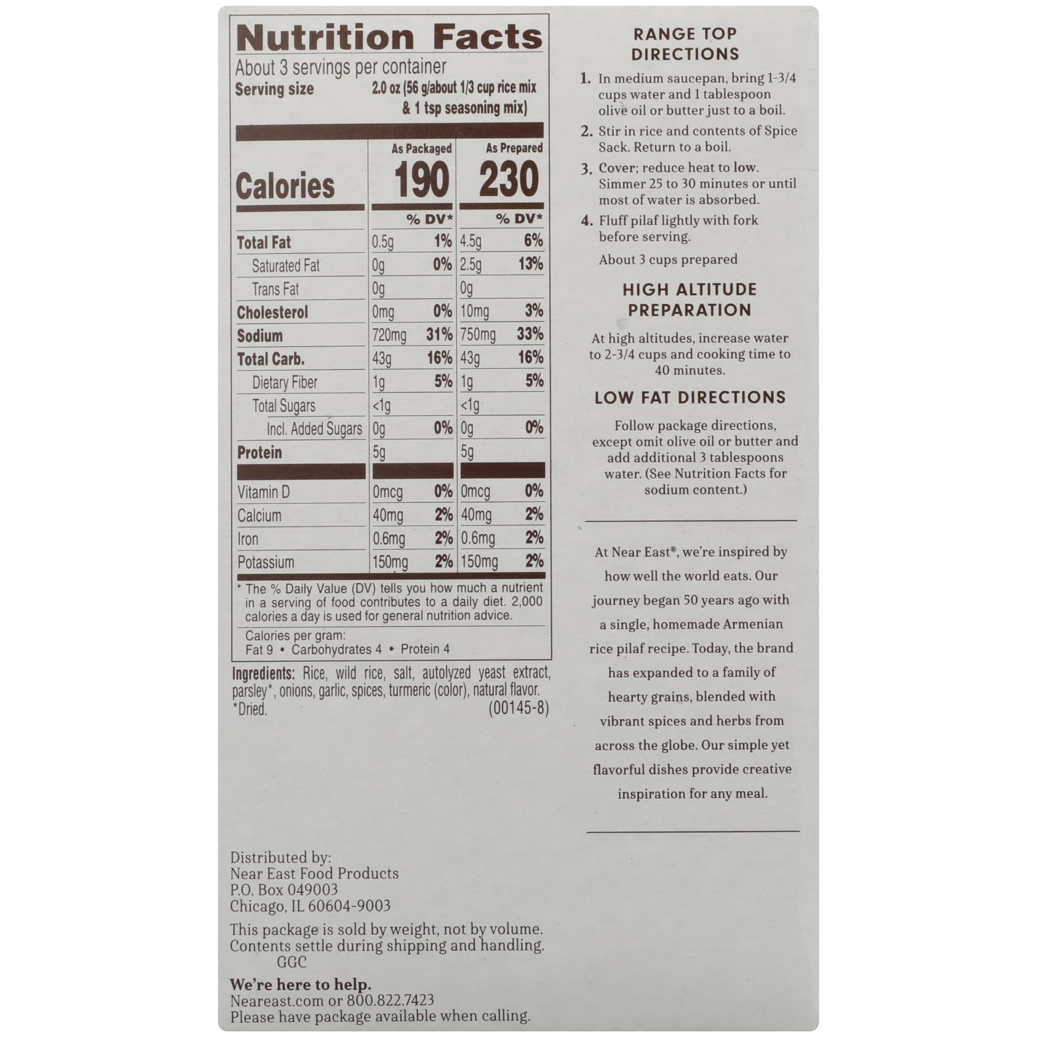 Near East, Long Grain & Wild Rice Mix, Original, 6oz Box (Pack of 6)