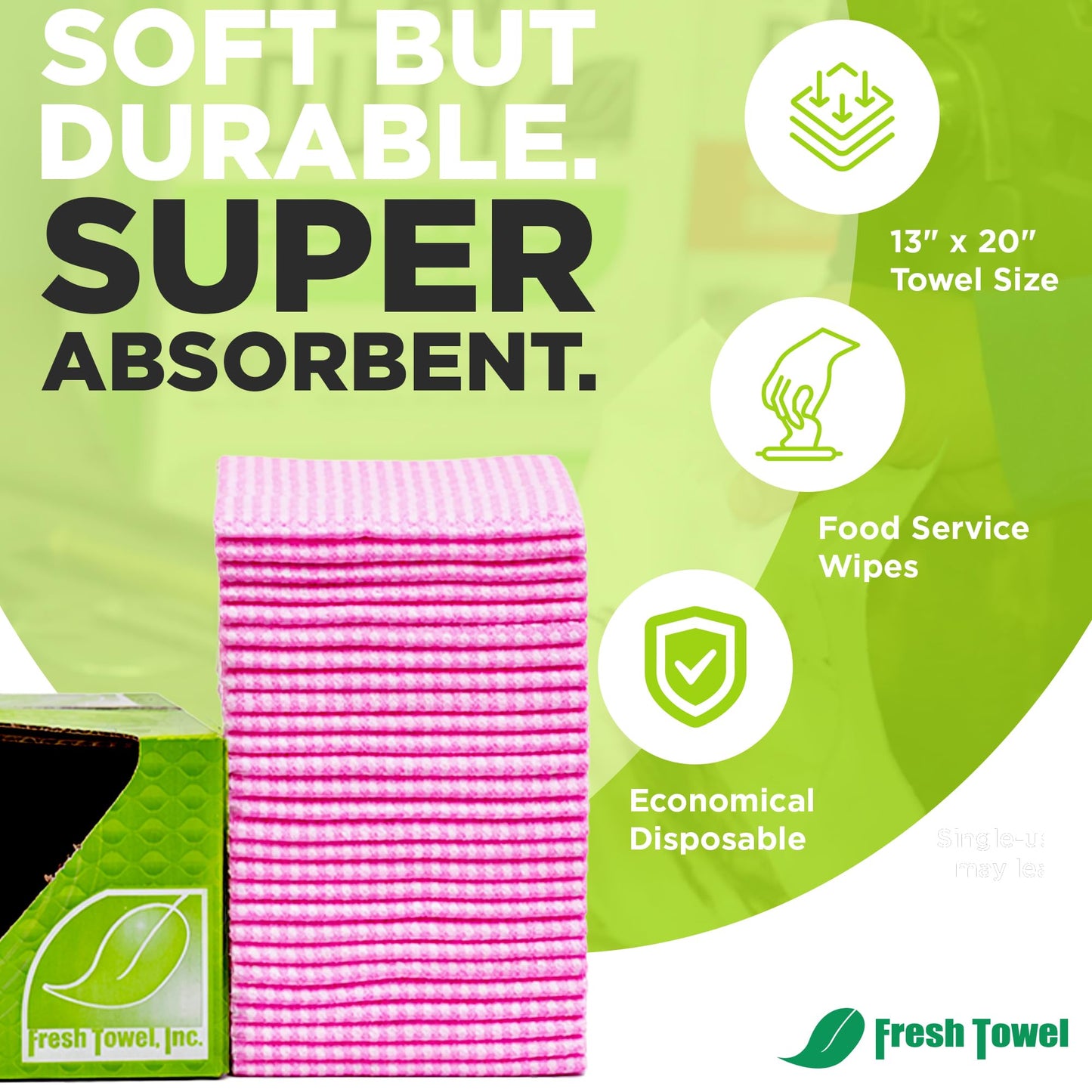 Fresh Towel Foodservice Reusable Paper Towels - 1/4 Fold, 13 x 20 inches - Pink Straight Line Pattern (1 Case of 200) All Purpose Cleaning Towels