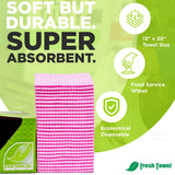 Fresh Towel Foodservice Reusable Paper Towels - 1/4 Fold, 13 x 20 inches - Pink Straight Line Pattern (1 Case of 200) All Purpose Cleaning Towels