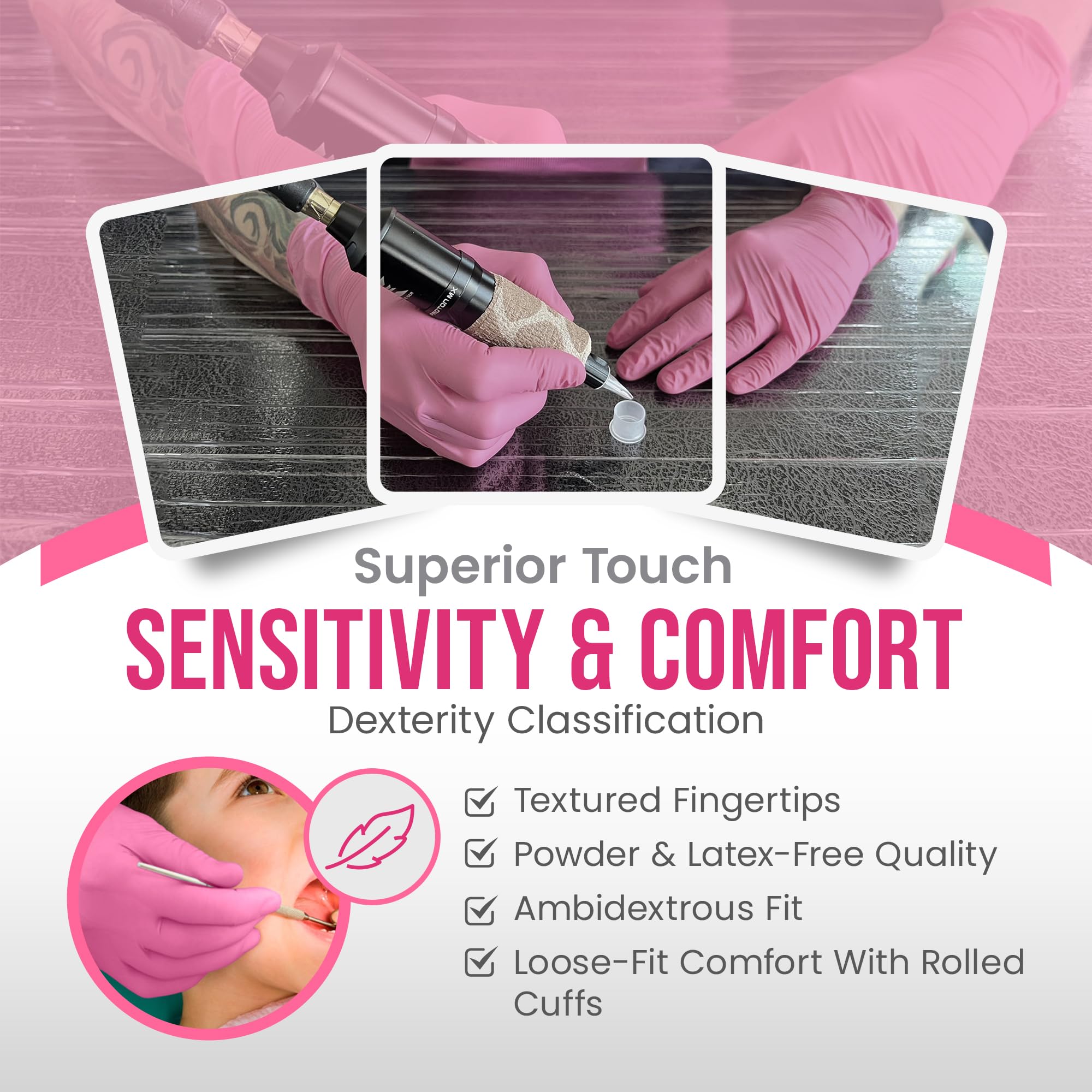 Dash Alasta Shimmer Nitrile Exam Gloves -Pink -XL | Powder-Free Medical Grade Disposable Gloves, ASTM Certified | 2.8 Mil Thickness, 9.1 in Length |