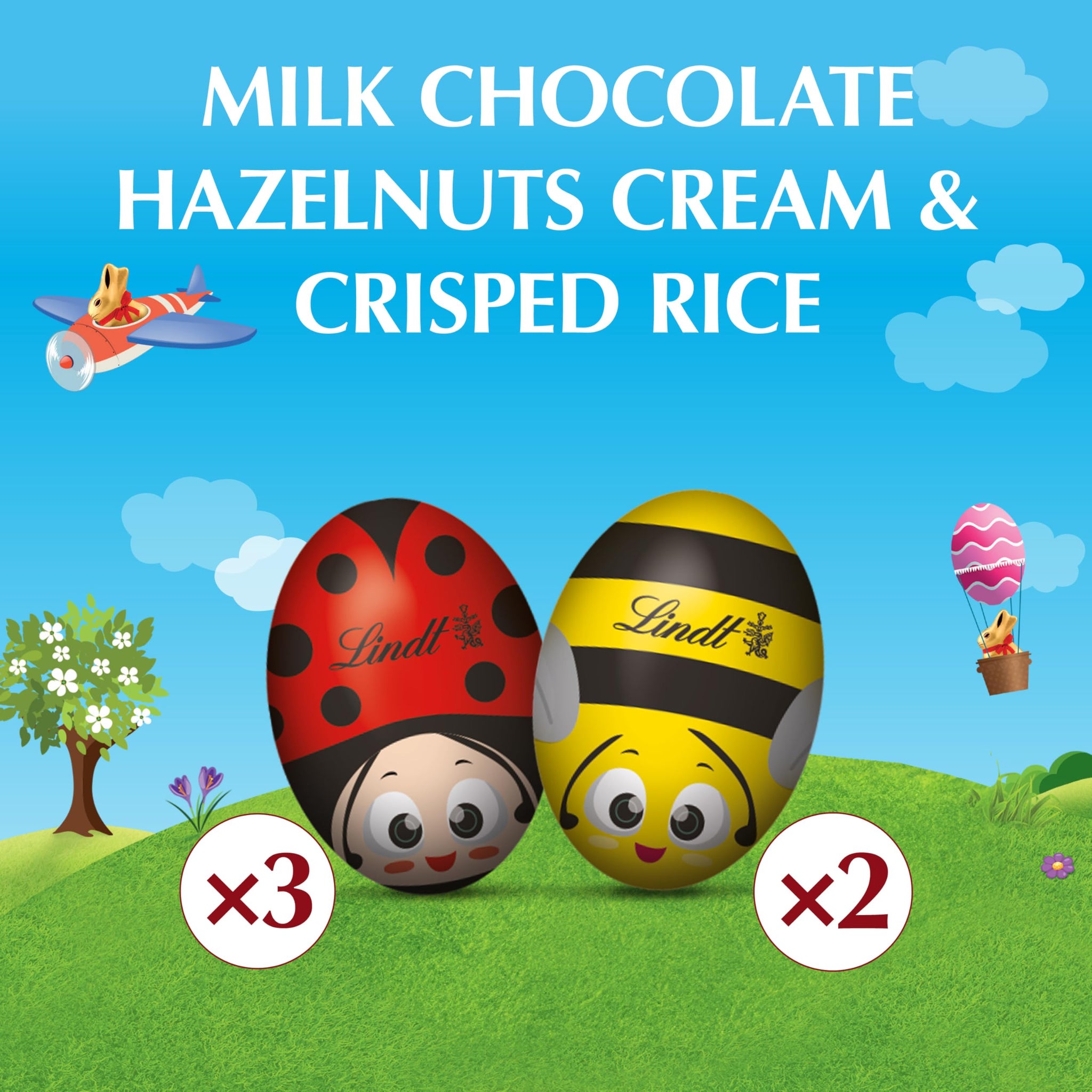 Lindt Bugs & Bees, Milk Chocolate Candy with Hazelnut and Crisp Filling, 1.7 oz. 5-Pack