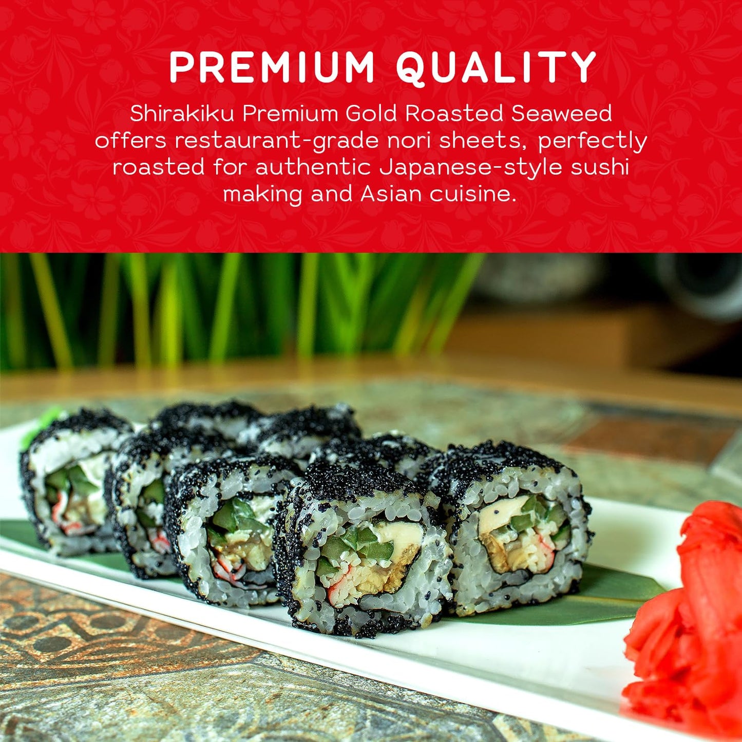 Shirakiku Premium Gold Roasted Seaweed, Yaki Nori, 10 Sheets, Pack of 10