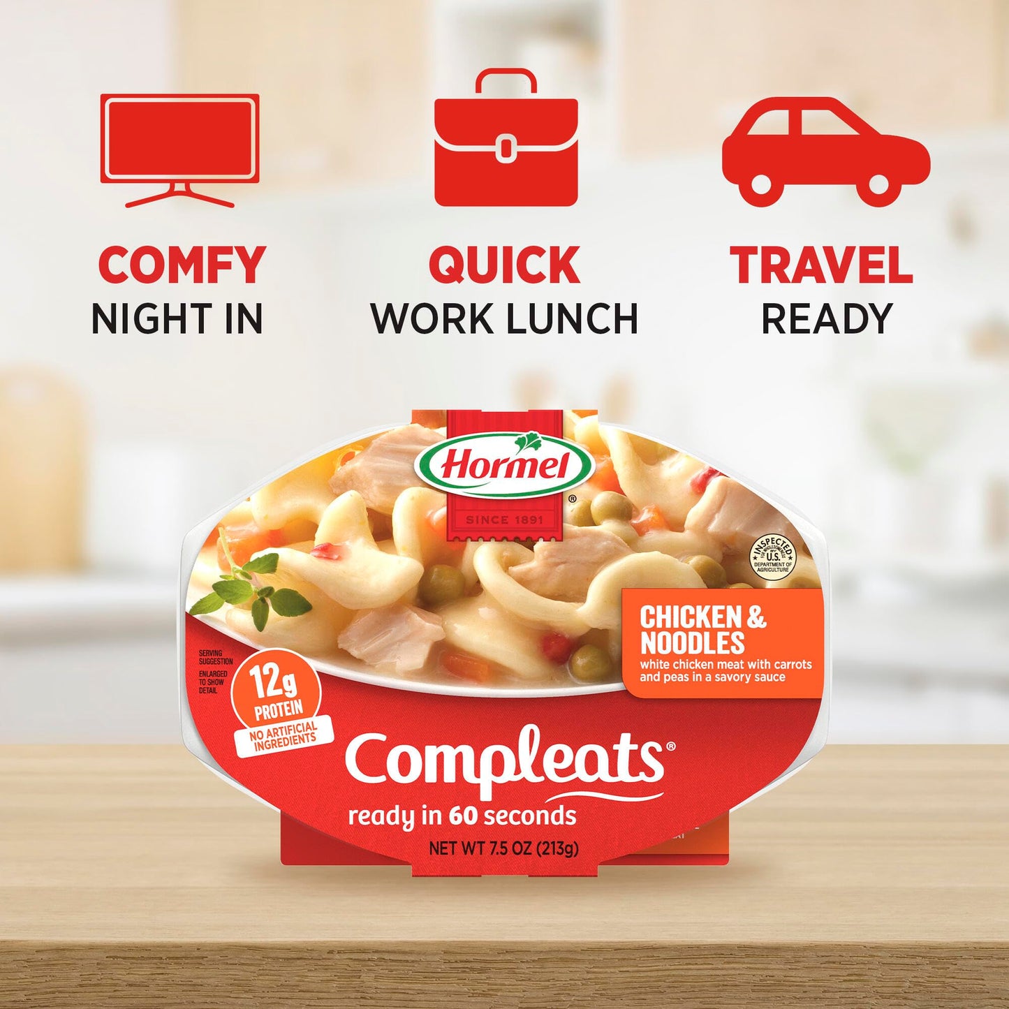 HORMEL COMPLEATS Chicken & Noodles Microwave Tray, 7.5 Ounces (Pack of 7)