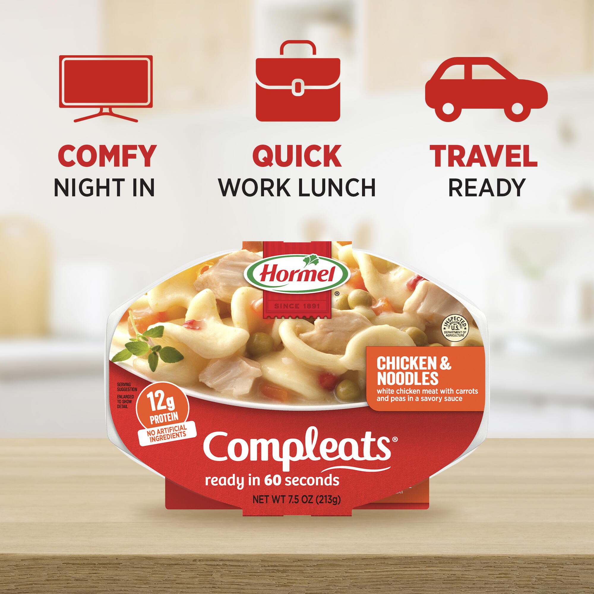 HORMEL COMPLEATS Chicken & Noodles Microwave Tray, 7.5 Ounces (Pack of 7)