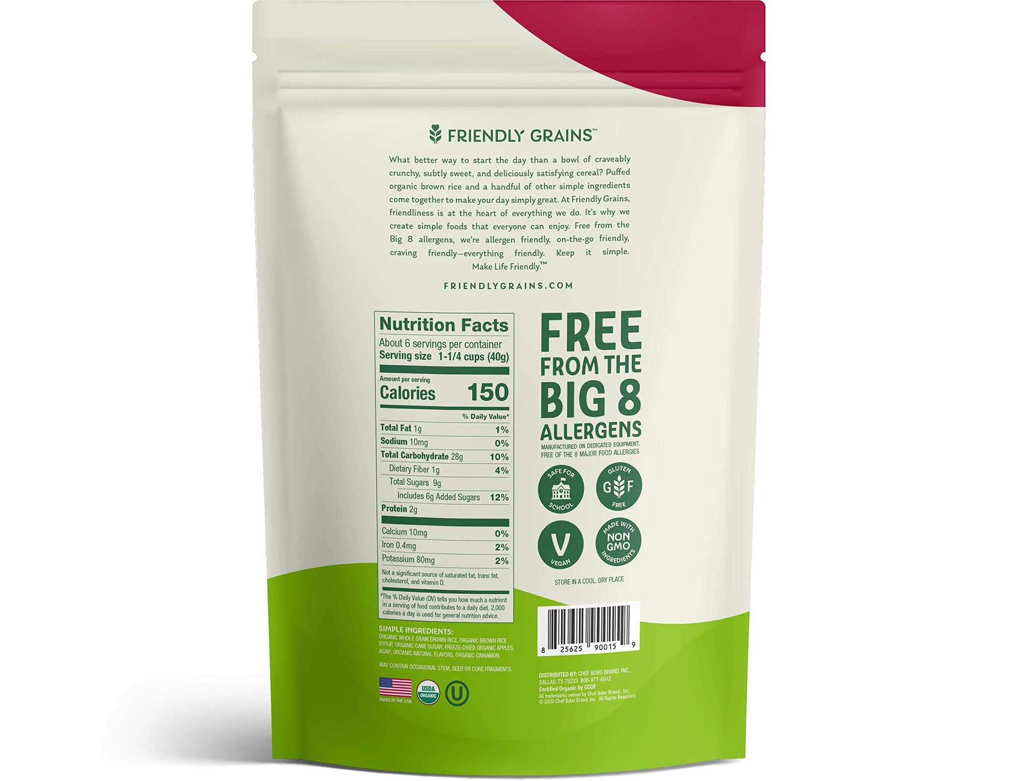 Friendly Grains Organic Apple Cinnamon Crisp Cereal, 8 OZ