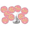 10th Birthday Kisses Stickers, Ten Pink Kiss Labels for Girl Happy Birthday Party, Chocolate Drop Tabletop Decorations, Candy Not Included. Made in