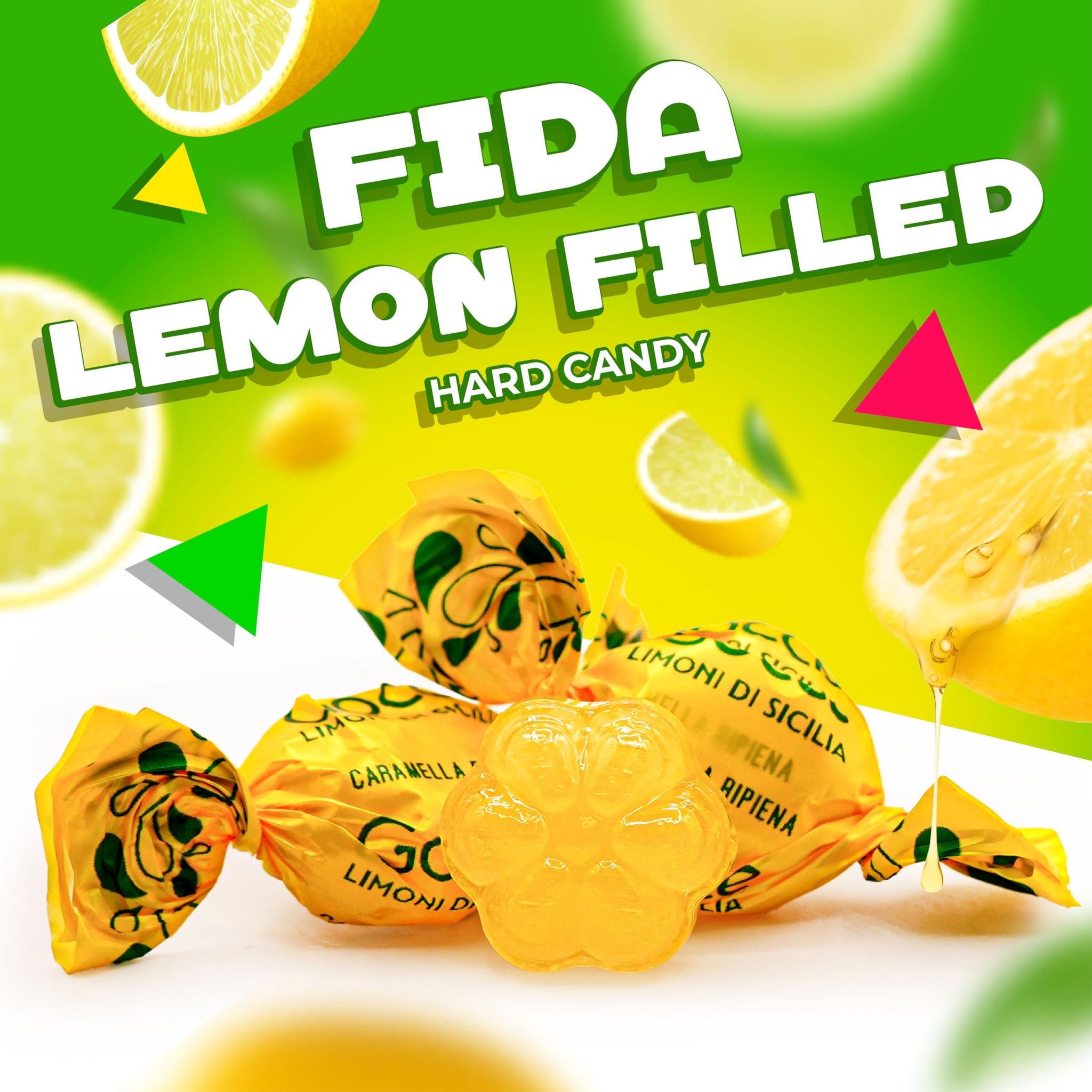 Italian Lemon Candy from Italy | 1 Pound Bag | Approx. 75 Count | Gocce Limoni Di Sicilia | Individually Wrapped Filled Lemon Drops Hard Candy |