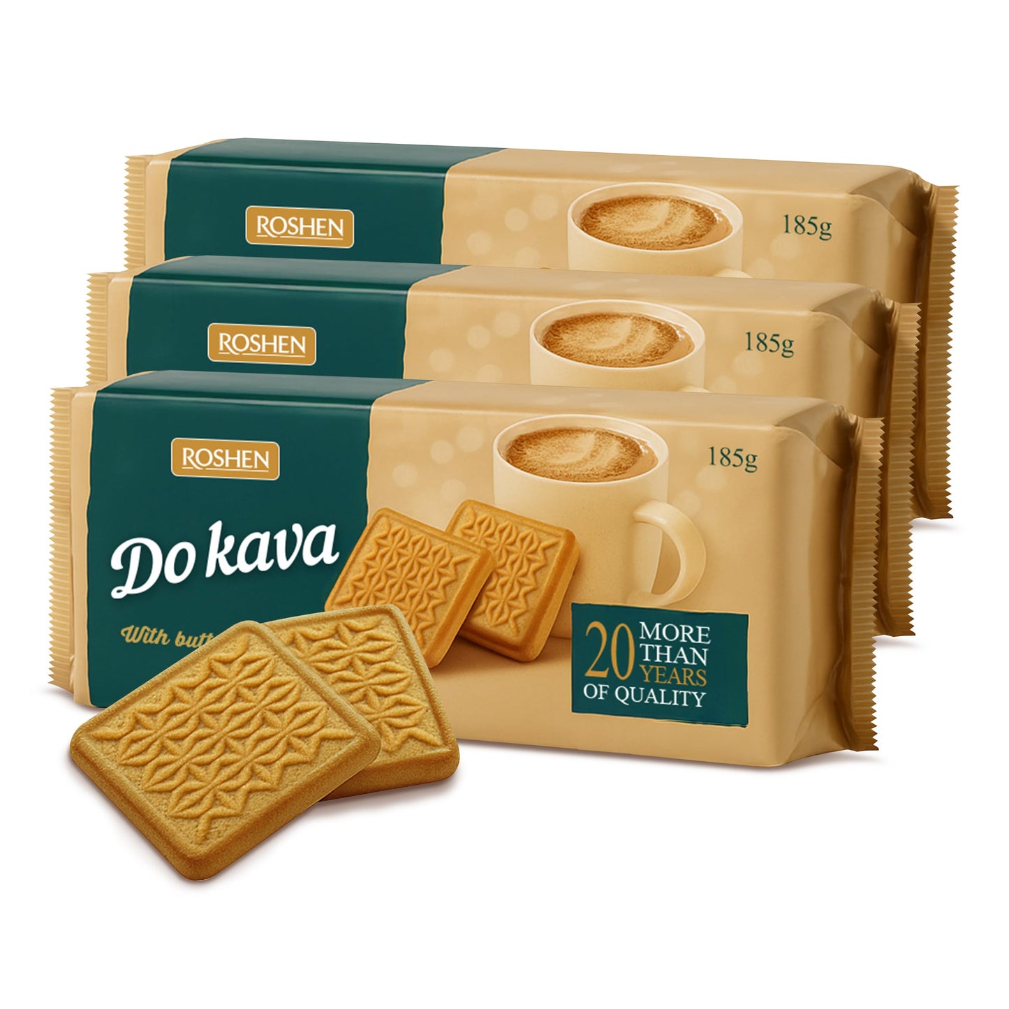 Roshen “For Coffee” Sugar Biscuits with Butter-Vanilla Flavor, 6.53 oz/185 grams, Pack of 3