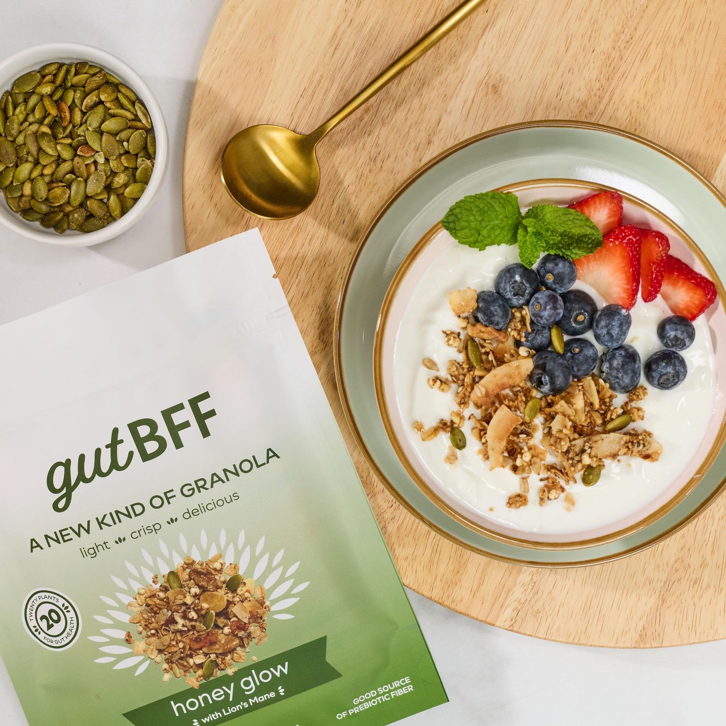 GutBFF Low Sugar Granola - Gluten Free Healthy Granola with Lion’s Mane Mushroom & Baobab Superfruit for Gut Health - 5g Sugar Breakfast Granola