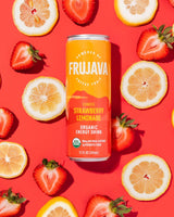 Frujava Organic Energy Drink, Sunrise Strawberry Lemonade, 80mg Natural Caffeine, 3g Prebiotic Fiber, 12oz Can, Powered by Coffee Fruit, Organic, Low