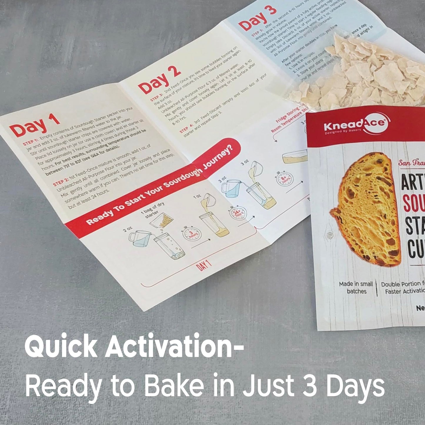 KneadAce Sourdough Starter Culture - Fast-Activating Natural Wild Yeast for Homemade Bread - Dehydrated Sourdough Starter for Baking Artisan Loaves