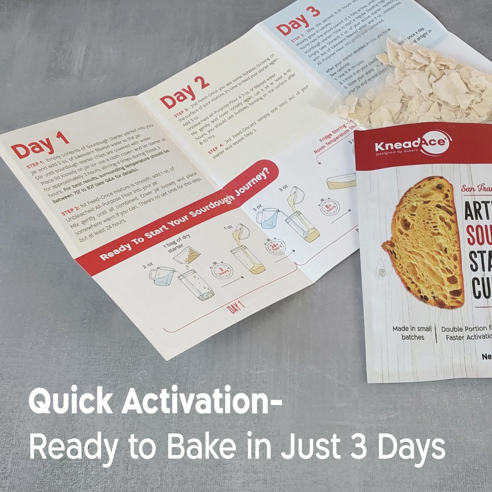 KneadAce Sourdough Starter Culture - Fast-Activating Natural Wild Yeast for Homemade Bread - Dehydrated Sourdough Starter for Baking Artisan Loaves