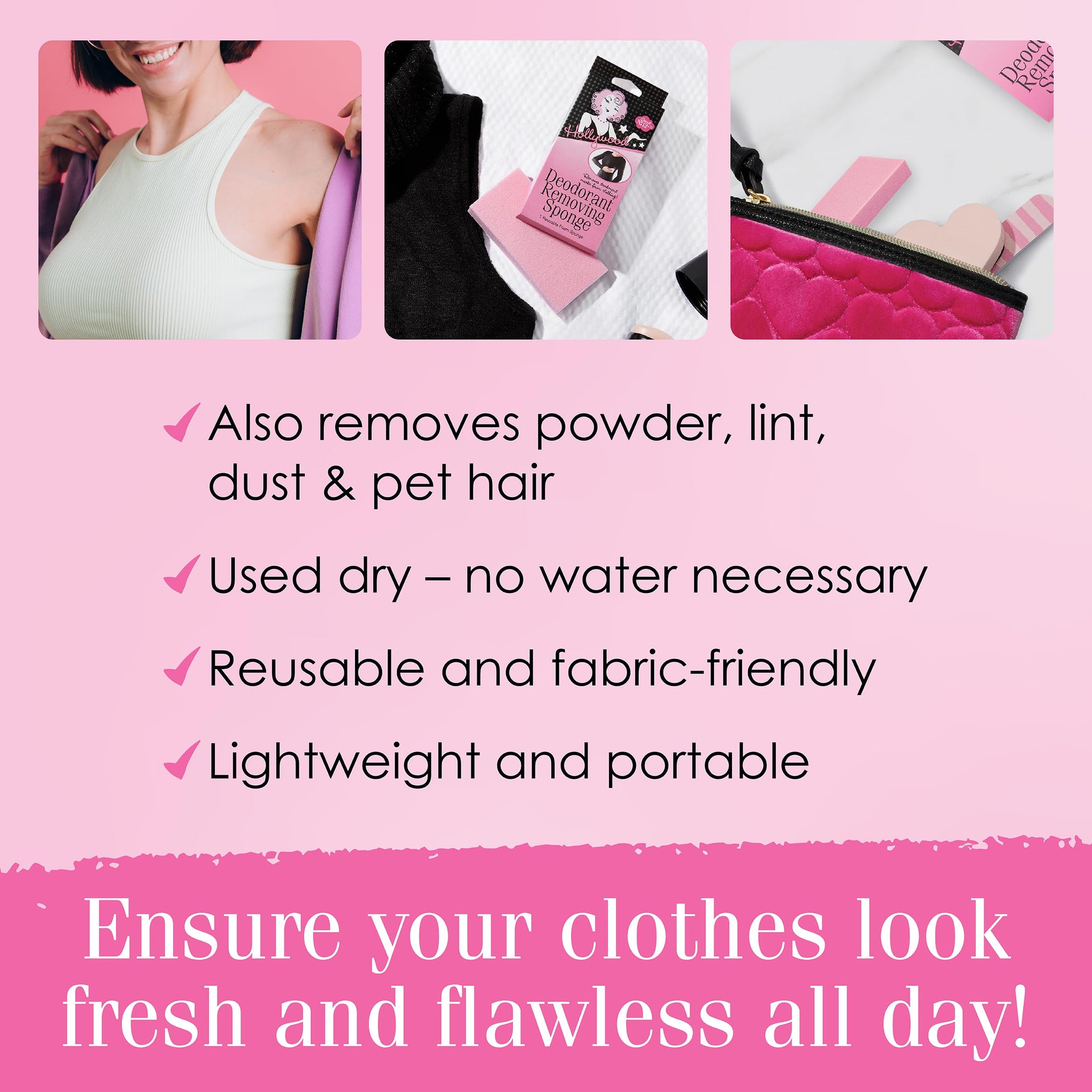 Hollywood Fashion Secrets Deodorant Remover Sponge - Stain Eraser and Reusable Foam Travel Accessory for Clothing, 1 Piece