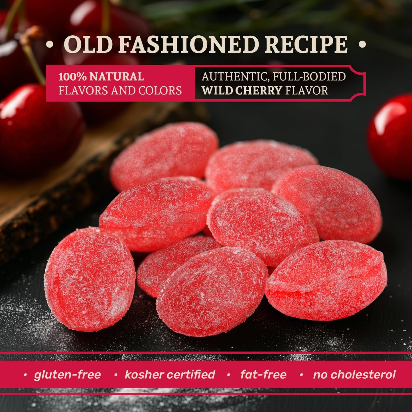 Old Fashioned Hard Candy 14 oz - WILD CHERRY Flavor, Bulk, Fresh & Delicious, Sanded Candy Drops (65 pieces), Fat & Gluten Free