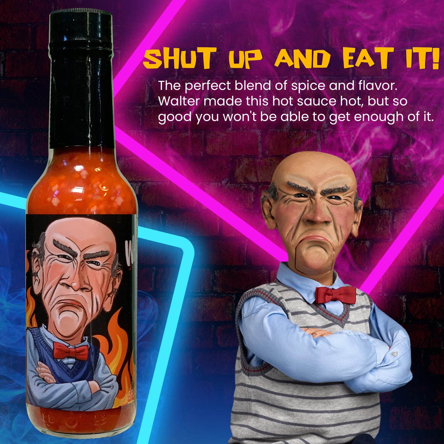 Jeff Dunham - Walter's Garlic & Habanero Hot Sauce | Bold and Spicy Sauce Infused with the Perfect Amount of Garlic - Shut the Hell Up (and Eat It)