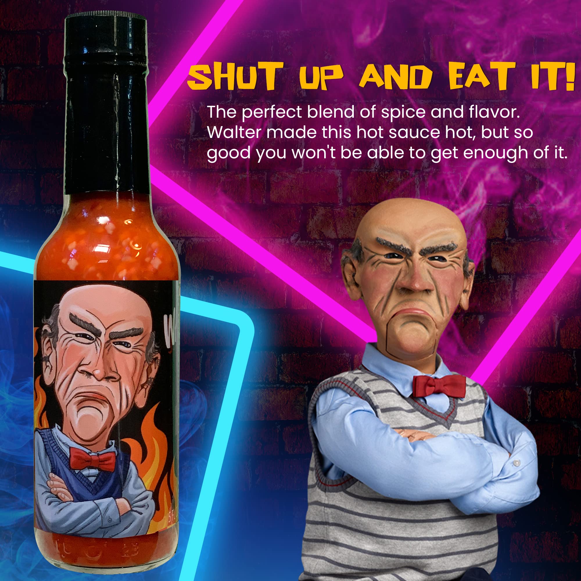 Jeff Dunham - Walter's Garlic & Habanero Hot Sauce | Bold and Spicy Sauce Infused with the Perfect Amount of Garlic - Shut the Hell Up (and Eat It)